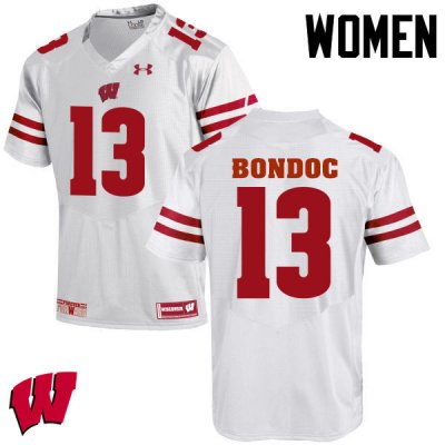 Women's Wisconsin Badgers NCAA #13 Evan Bondoc White Authentic Under Armour Stitched College Football Jersey IT31F50EH